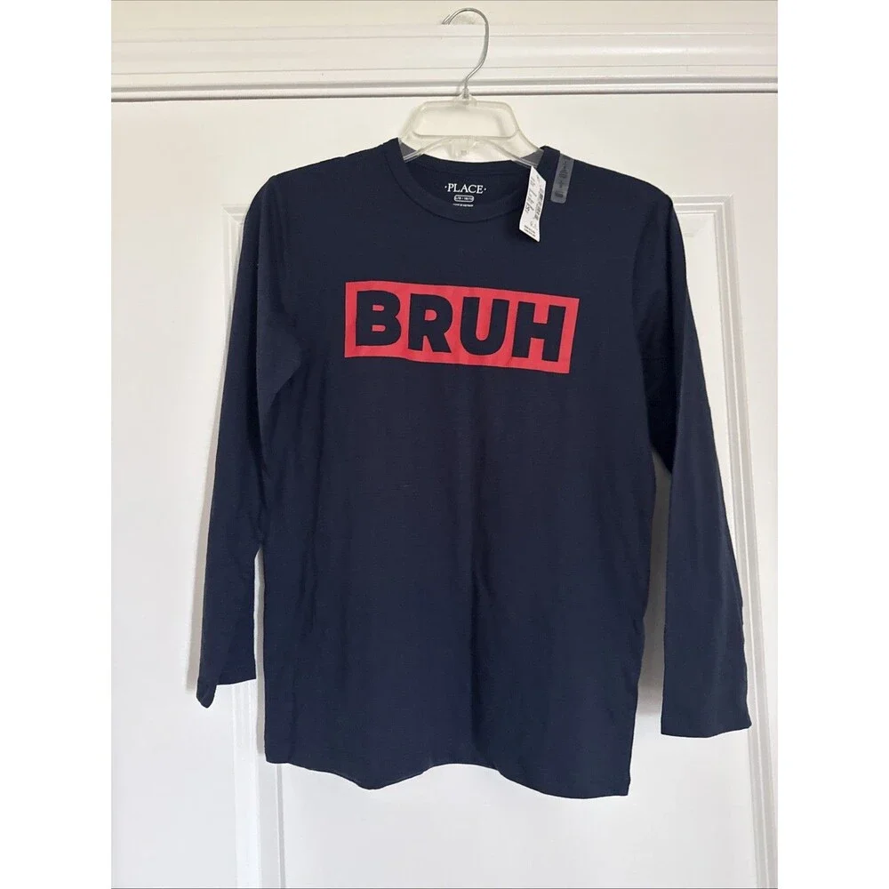The Children's Place Boys LARGE 10/12 BRUH Long Sleeve Graphic T-Shirt